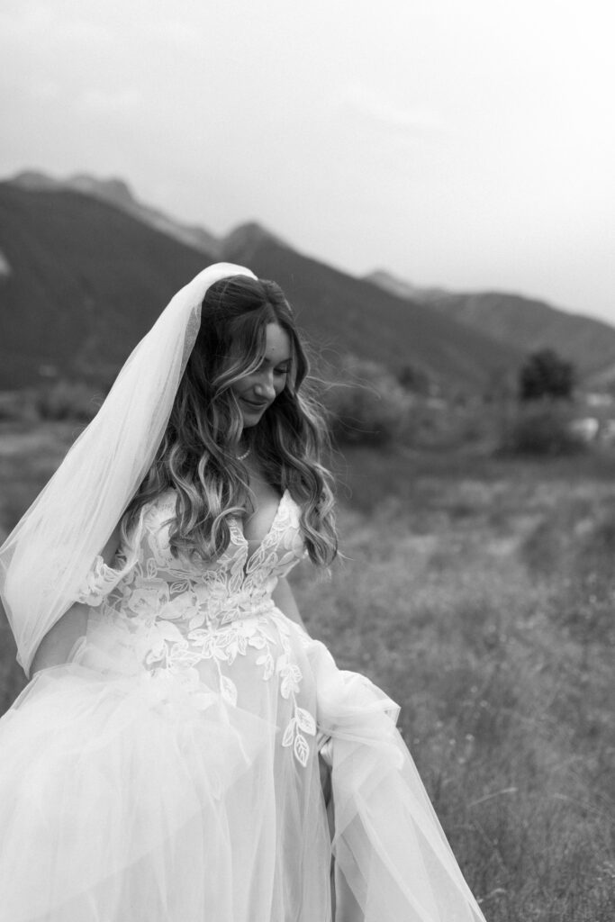 bride in b&w